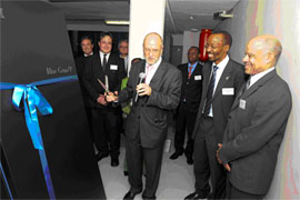 Official ribbon-cutting for “Blue Gene for Africa” last year. This supercomputer is the fastest scientific computer on the African continent, capable of 11.5 teraflops (11.5 trillion floating point operations per second). Image courtesy Center for High-Performance Computing