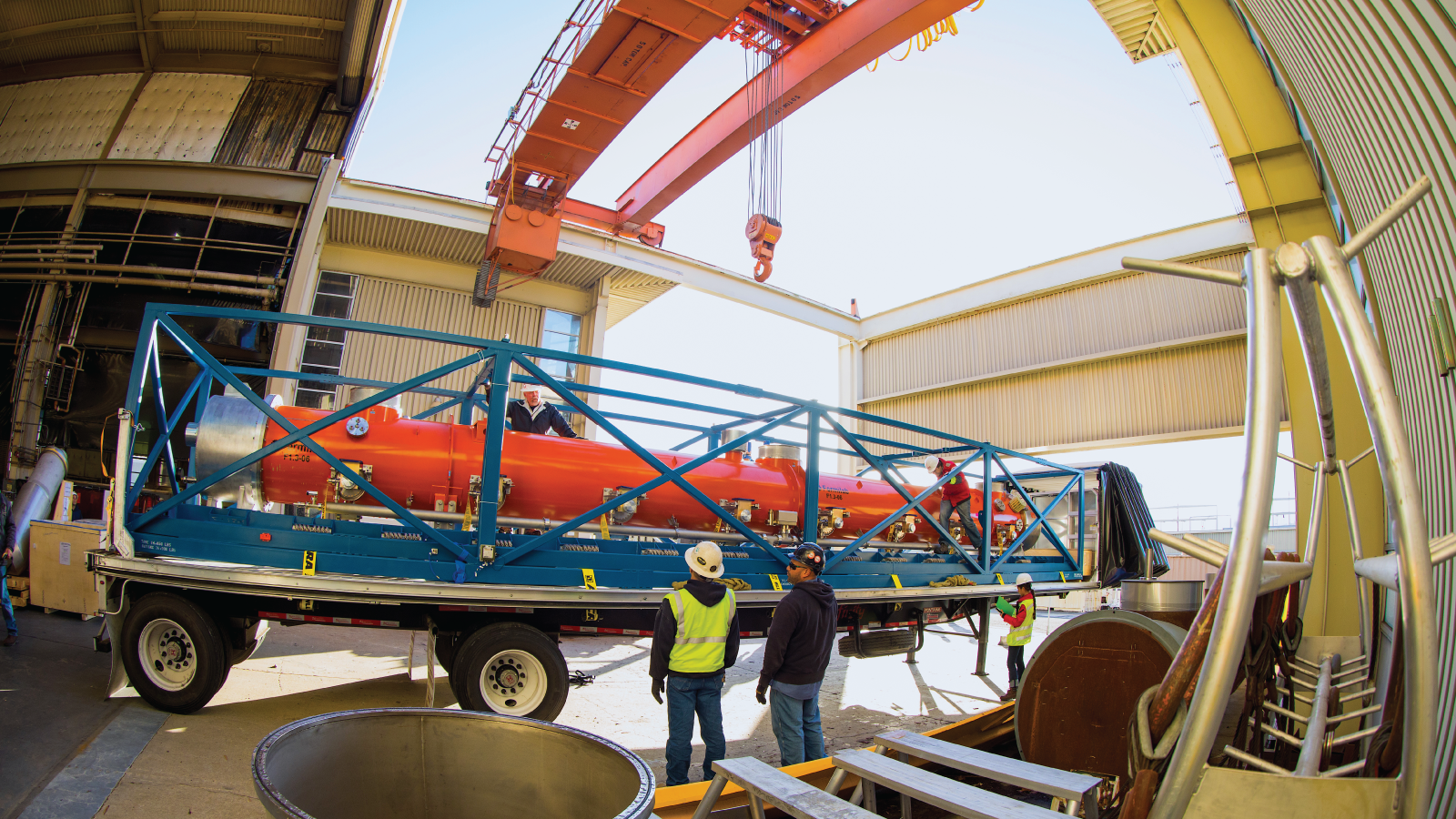 Photo of the first cryomodule for LCLS-II arriving at SLAC on January 19, 2018