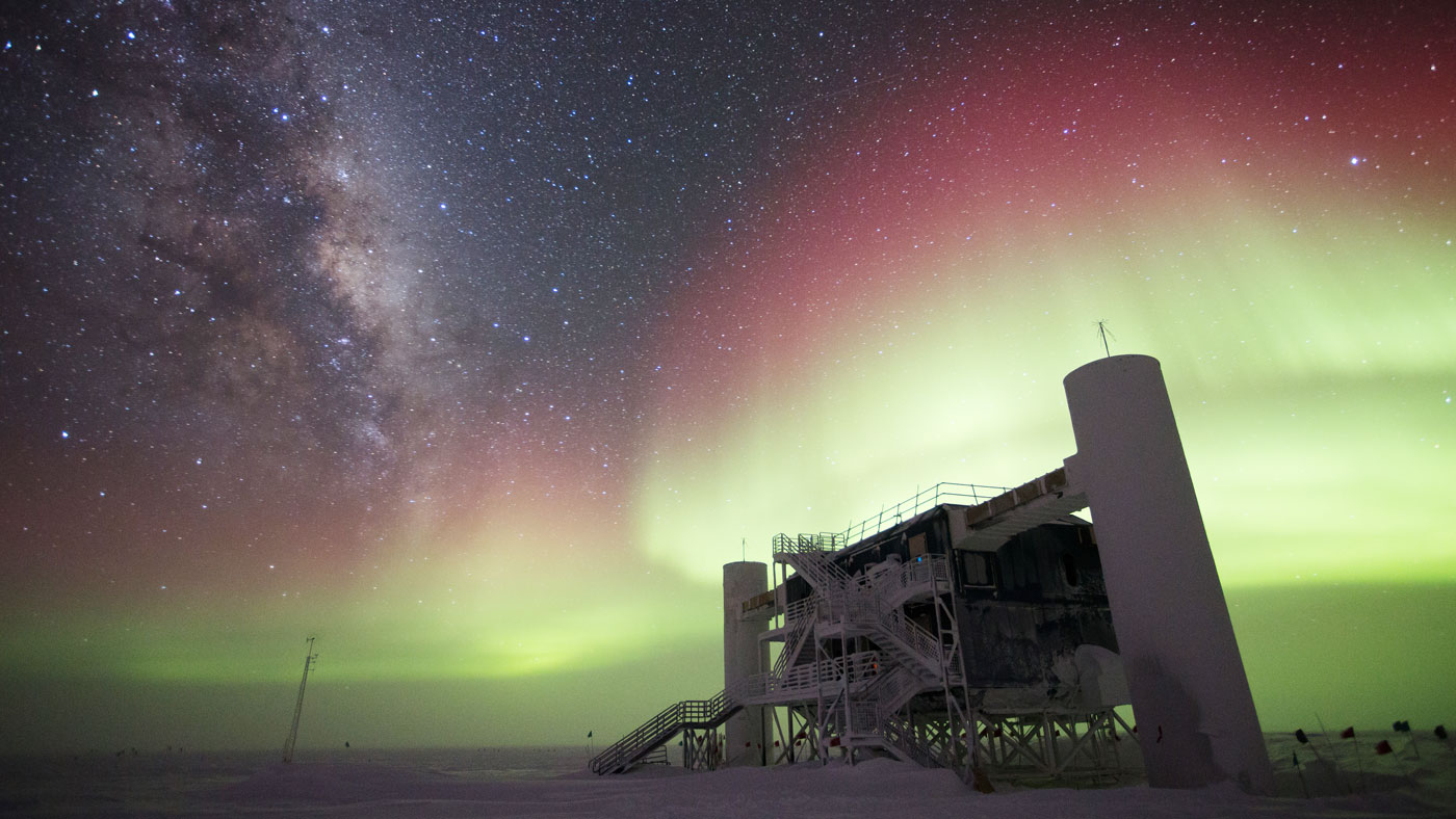 Photo of green and red aurora lights in sky