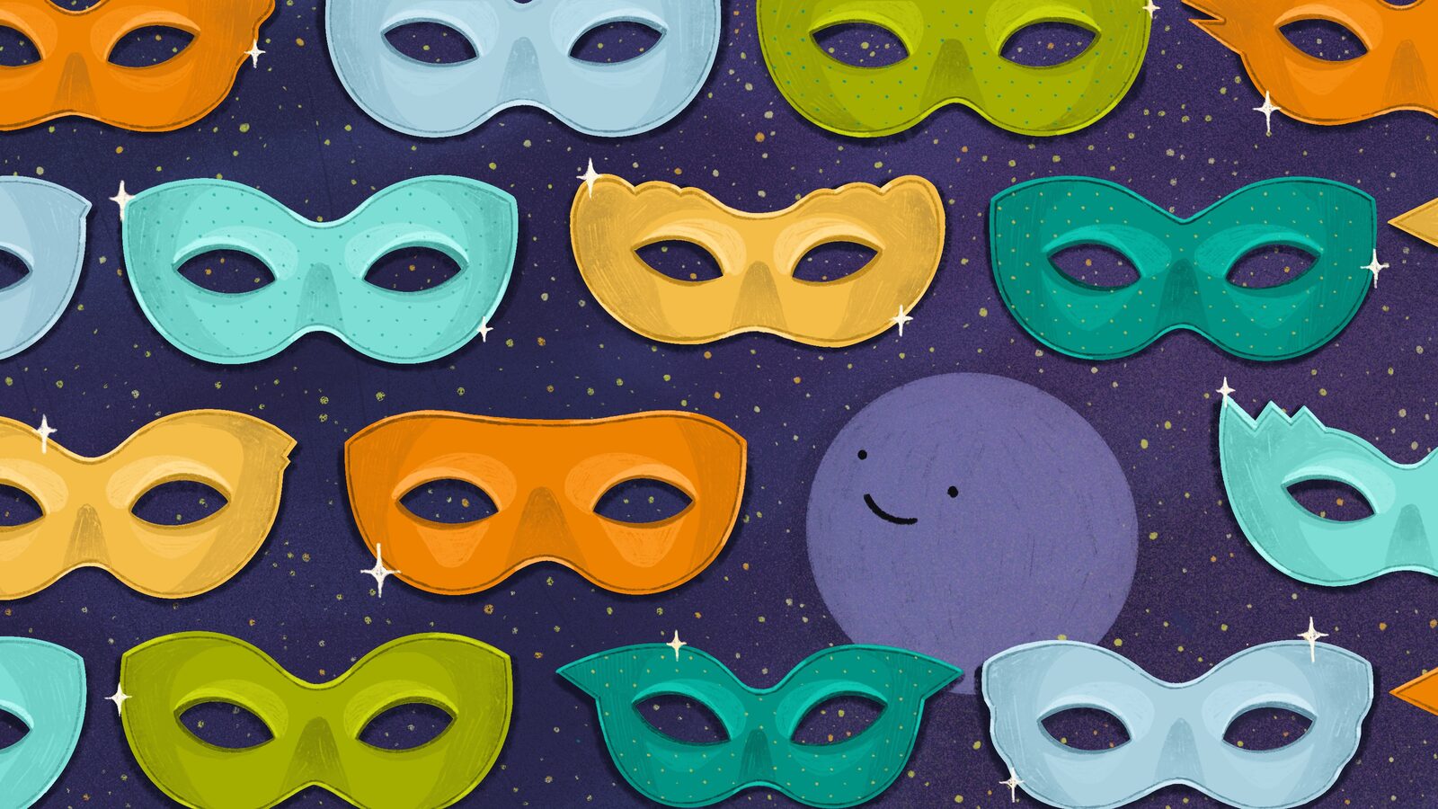 Illustration of a W Boson among a pattern of masks