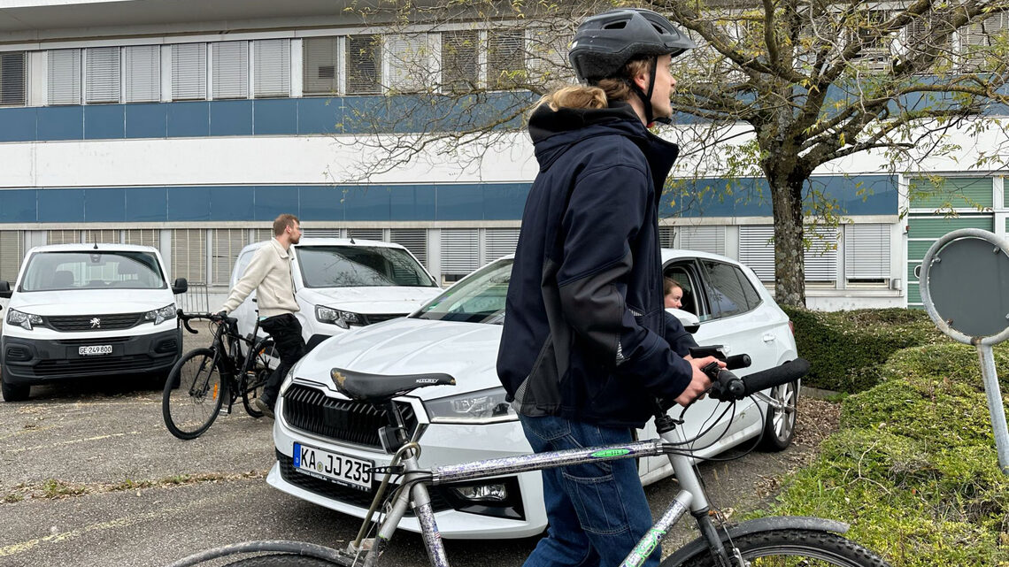 Students with bicycles