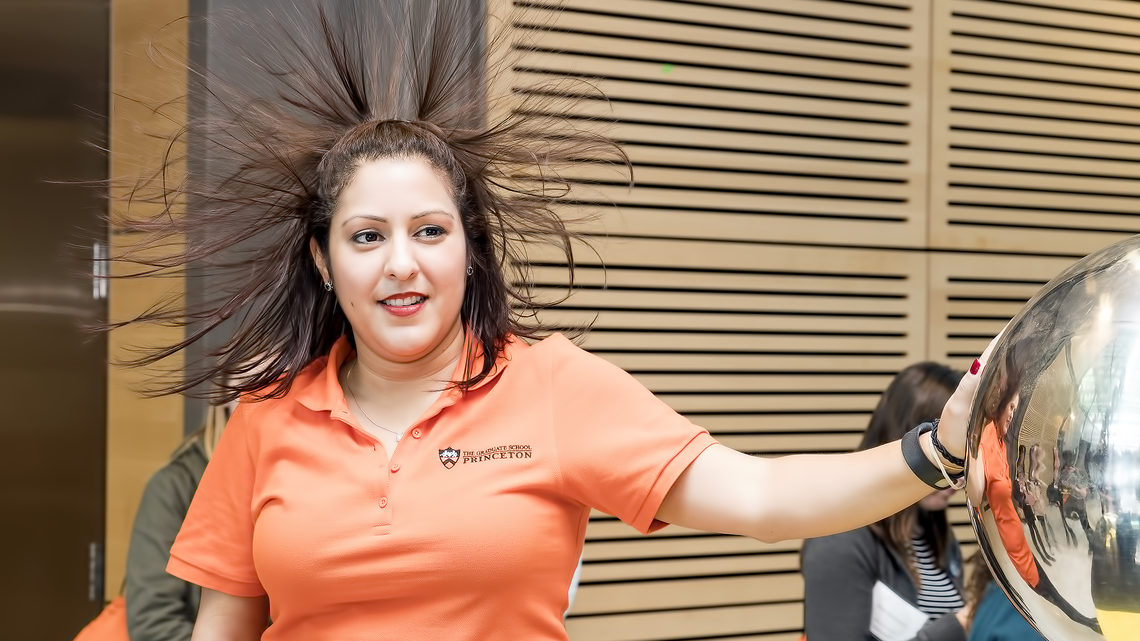 At the 2017 CUWiP at Princeton, attendees had the opportunity to touch a Van de Graaff generator