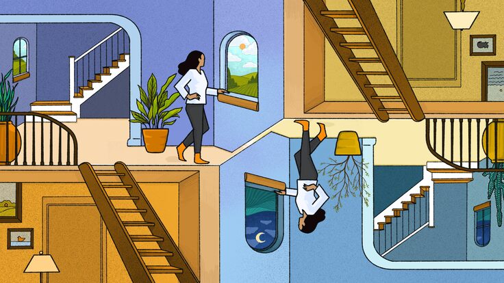 Conceptual illustration of two similar worlds directly opposite of one another